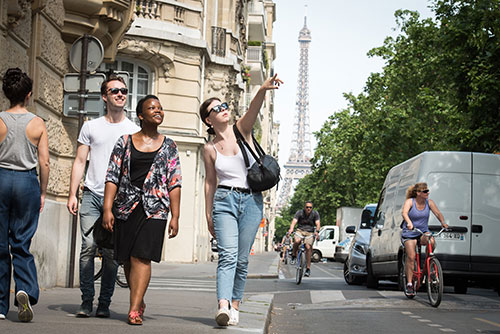 CCLS in Paris Students walking down a street in Paris 